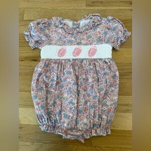 Smocked Floral Girls One-Piece with Pink Accents